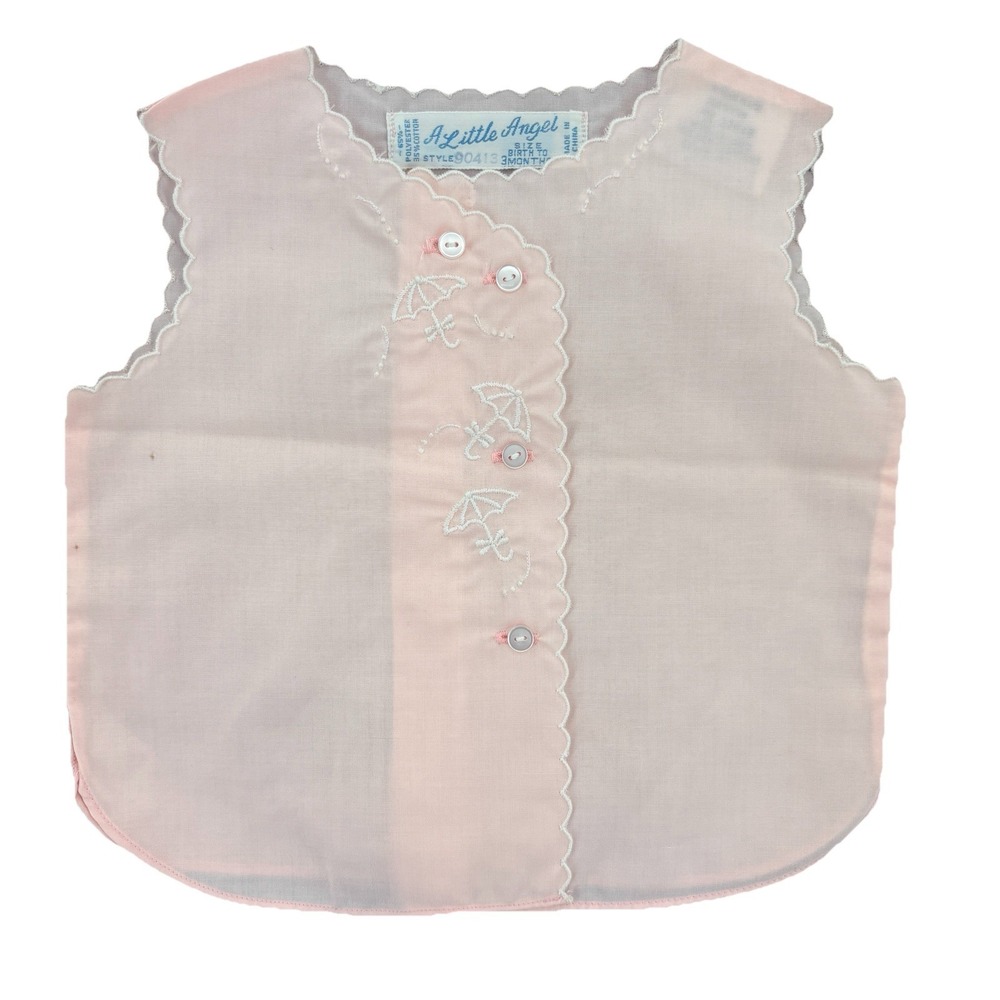 NWOT Vintage A Little Angel Diaper Shirt Girl‎ Birth To 3 Months Embroidered USA